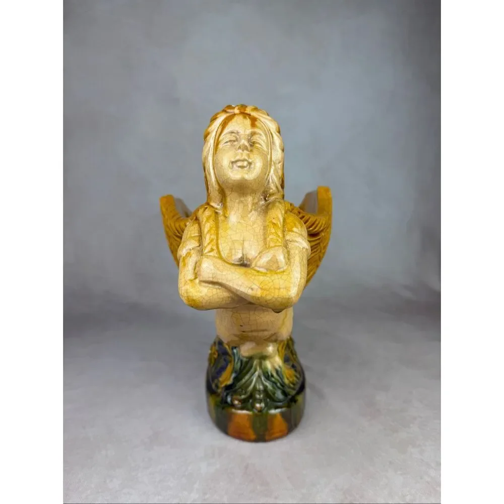 Vintage Mermaid Masthead Nautical Shell Pottery Ceramic Bowl Compote Large Boat - Picture 7 of 12